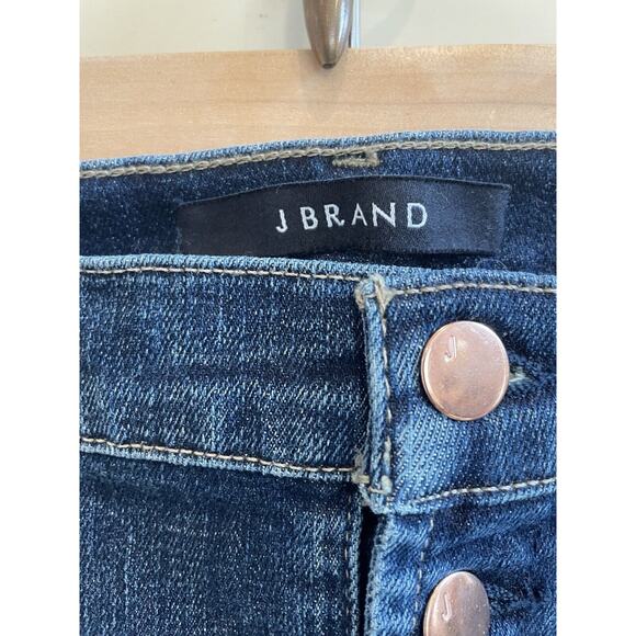 J Brand Rosalie Mini‎ Denim Skirt Raw Hem Rose Gold Button Fly Dark Wash Size 28 - Picture 2 of 6